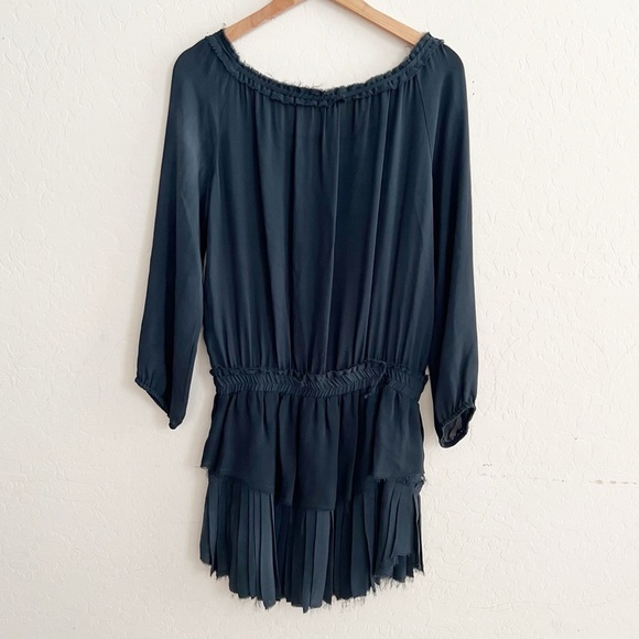 LOVESHACKFANCY navy blue mini silk dress raw hem - Picture 5 of 11